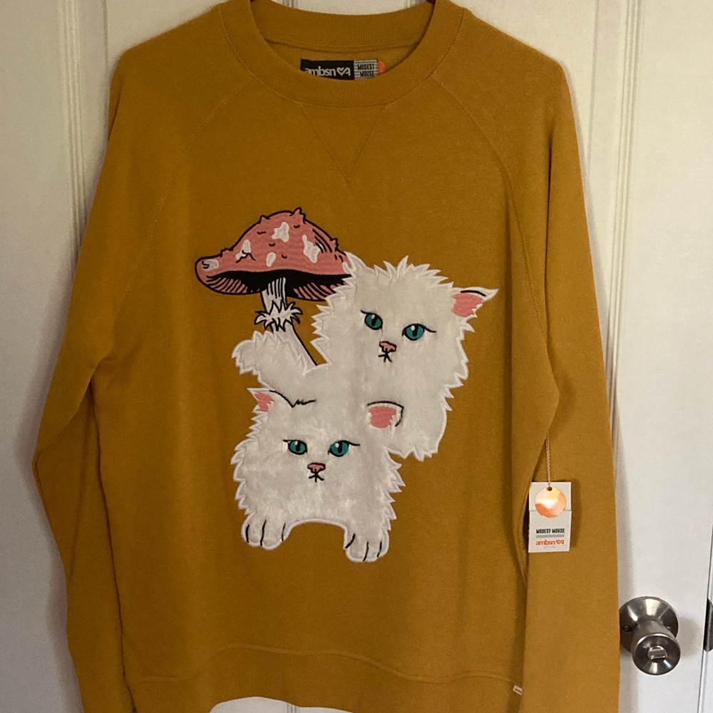 Modest Mouse Cat Shroom Yellow Sweatshirt Large